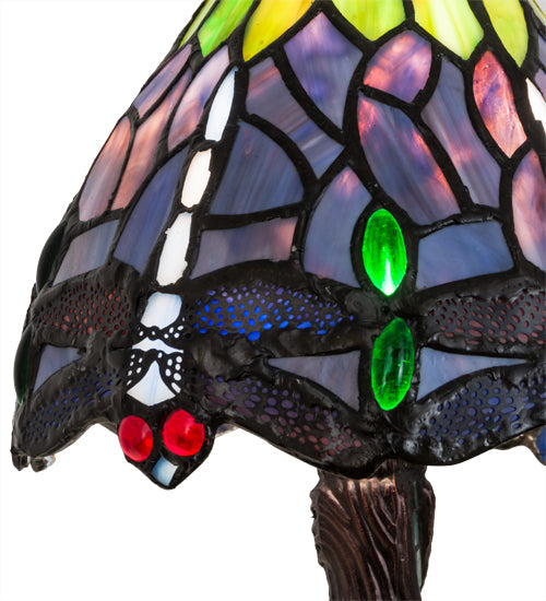 Meyda Lighting Tiffany Hanginghead Dragonfly 12" Mahogany Bronze Table Lamp With Multi-Colored Shade Glass