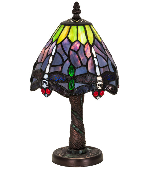Meyda Lighting Tiffany Hanginghead Dragonfly 12" Mahogany Bronze Table Lamp With Multi-Colored Shade Glass