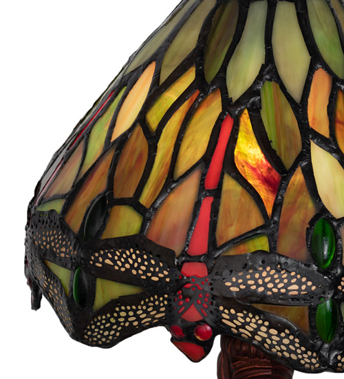 Meyda Lighting Tiffany Hanginghead Dragonfly 12" Mahogany Bronze Twisted Fly Mosaic Mini Table Lamp With Multi-Colored Shade Glass