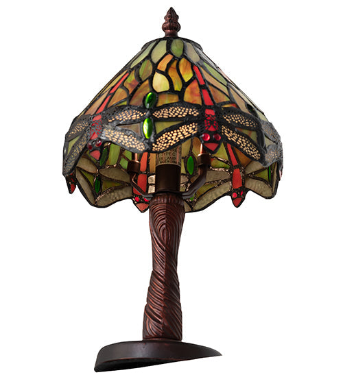 Meyda Lighting Tiffany Hanginghead Dragonfly 12" Mahogany Bronze Twisted Fly Mosaic Mini Table Lamp With Multi-Colored Shade Glass