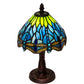 Meyda Lighting Tiffany Hanginghead Dragonfly 13" Mahogany Bronze Mini Table Lamp With Multi-Colored Shade Glass