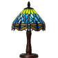 Meyda Lighting Tiffany Hanginghead Dragonfly 13" Mahogany Bronze Mini Table Lamp With Multi-Colored Shade Glass