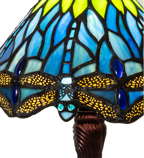 Meyda Lighting Tiffany Hanginghead Dragonfly 13" Mahogany Bronze Mini Table Lamp With Multi-Colored Shade Glass