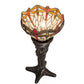 Meyda Lighting Tiffany Hanginghead Dragonfly 15" Mahogany Bronze Mini Table Lamp With Beige & Red Stained Shade Glass