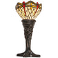 Meyda Lighting Tiffany Hanginghead Dragonfly 15" Mahogany Bronze Mini Table Lamp With Beige & Red Stained Shade Glass