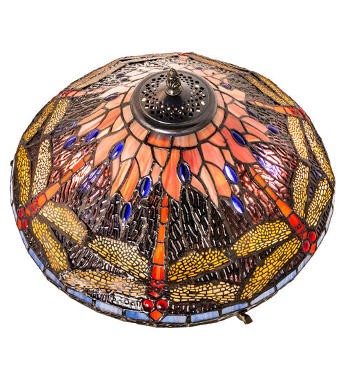Meyda Lighting Tiffany Hanginghead Dragonfly 16" 2-Light Timeless Bronze Table Lamp With Multi-Colored Shade Glass
