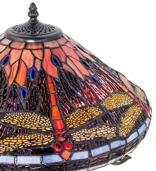 Meyda Lighting Tiffany Hanginghead Dragonfly 16" 2-Light Timeless Bronze Table Lamp With Multi-Colored Shade Glass