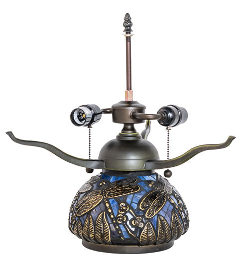 Meyda Lighting Tiffany Hanginghead Dragonfly 16" 2-Light Timeless Bronze Table Lamp With Multi-Colored Shade Glass