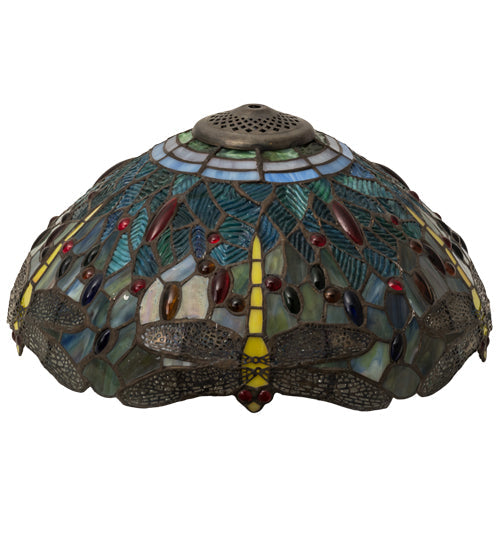 Meyda Lighting Tiffany Hanginghead Dragonfly 16" Multi-Colored Shade Glass