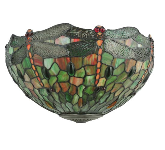 Meyda Lighting Tiffany Hanginghead Dragonfly 17" 2-Light Mahogany Bronze Wall Sconce With Multi-Colored Shade Glass