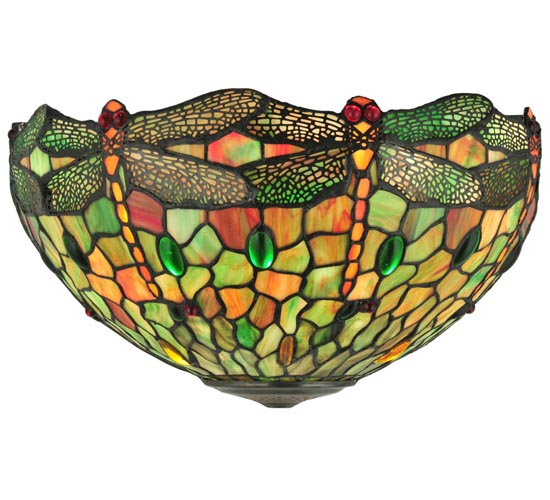 Meyda Lighting Tiffany Hanginghead Dragonfly 17" 2-Light Mahogany Bronze Wall Sconce With Multi-Colored Shade Glass