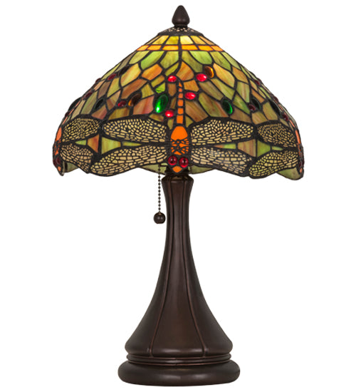 Meyda Lighting Tiffany Hanginghead Dragonfly 18" Mahogany Bronze Accent Table Lamp With Multi-Colored Shade Glass