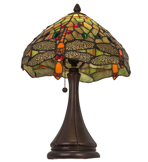 Meyda Lighting Tiffany Hanginghead Dragonfly 18" Mahogany Bronze Accent Table Lamp With Multi-Colored Shade Glass