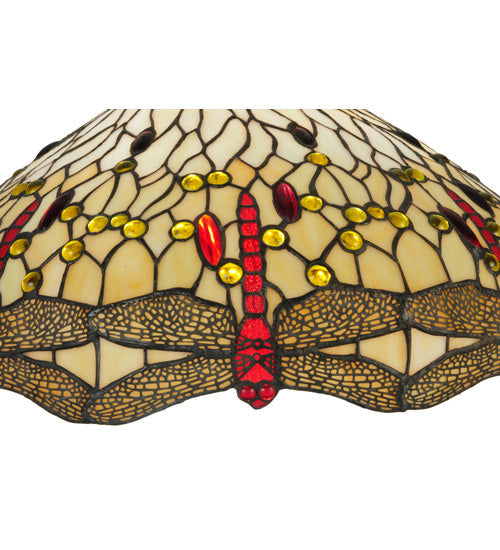 Meyda Lighting Tiffany Hanginghead Dragonfly 19006 22" 3-Light Mahogany Bronze Pendant Light With Multi-Colored Shade Glass
