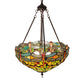 Meyda Lighting Tiffany Hanginghead Dragonfly 20" 3-Light Mahogany Bronze Inverted Pendant Light With Orange & Green Shade Glass