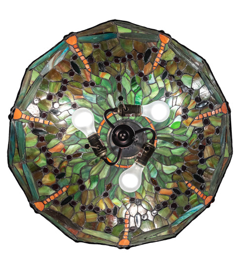 Meyda Lighting Tiffany Hanginghead Dragonfly 20" 3-Light Mahogany Bronze Pendant Light With Multi-Colored Shade Glass