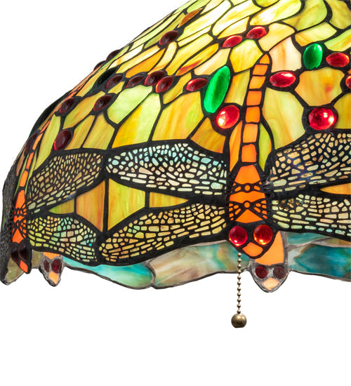 Meyda Lighting Tiffany Hanginghead Dragonfly 20" 3-Light Mahogany Bronze Pendant Light With Multi-Colored Shade Glass