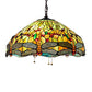 Meyda Lighting Tiffany Hanginghead Dragonfly 20" 3-Light Mahogany Bronze Pendant Light With Multi-Colored Shade Glass