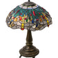 Meyda Lighting Tiffany Hanginghead Dragonfly 22" 2-Light Mahogany Bronze Table Lamp With Multi-Colored Shade Glass
