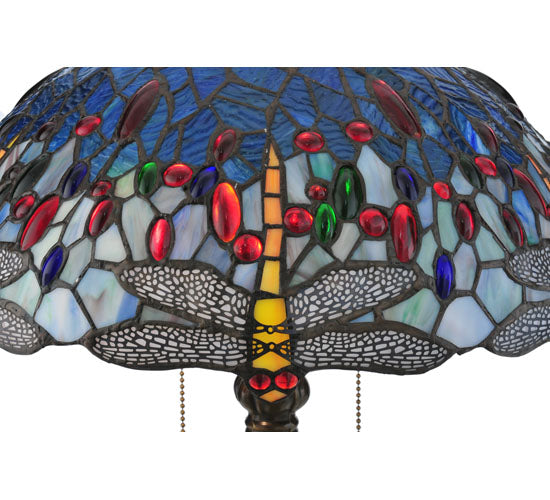 Meyda Lighting Tiffany Hanginghead Dragonfly 22" 2-Light Mahogany Bronze Table Lamp With Multi-Colored Shade Glass