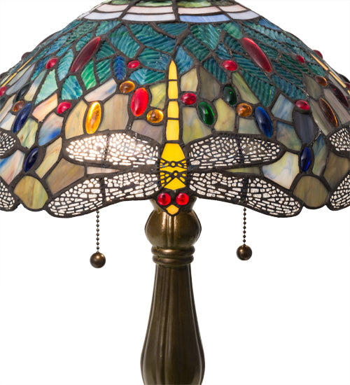 Meyda Lighting Tiffany Hanginghead Dragonfly 22" 2-Light Mahogany Bronze Table Lamp With Multi-Colored Shade Glass