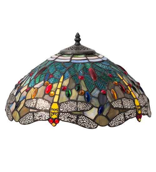 Meyda Lighting Tiffany Hanginghead Dragonfly 22" 2-Light Mahogany Bronze Table Lamp With Multi-Colored Shade Glass