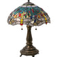 Meyda Lighting Tiffany Hanginghead Dragonfly 22" 2-Light Mahogany Bronze Table Lamp With Multi-Colored Shade Glass