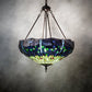 Meyda Lighting Tiffany Hanginghead Dragonfly 22" 3-Light Mahogany Bronze Inverted Pendant Light With Green & Blue Stained Shade Glass