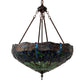 Meyda Lighting Tiffany Hanginghead Dragonfly 22" 3-Light Mahogany Bronze Inverted Pendant Light With Green & Blue Stained Shade Glass