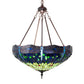 Meyda Lighting Tiffany Hanginghead Dragonfly 22" 3-Light Mahogany Bronze Inverted Pendant Light With Green & Blue Stained Shade Glass