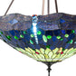 Meyda Lighting Tiffany Hanginghead Dragonfly 22" 3-Light Mahogany Bronze Inverted Pendant Light With Green & Blue Stained Shade Glass
