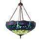 Meyda Lighting Tiffany Hanginghead Dragonfly 22" 3-Light Mahogany Bronze Inverted Pendant Light With Green & Blue Stained Shade Glass