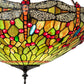 Meyda Lighting Tiffany Hanginghead Dragonfly 22" 3-Light Mahogany Bronze Inverted Pendant Light With Multi-Colored Shade Glass