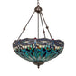 Meyda Lighting Tiffany Hanginghead Dragonfly 22" 3-Light Mahogany Bronze Inverted Pendant Light With Multi-Colored Stained Shade Glass
