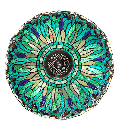 Meyda Lighting Tiffany Hanginghead Dragonfly 22" 3-Light Mahogany Bronze Inverted Pendant Light With Multi-Colored Stained Shade Glass