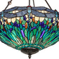 Meyda Lighting Tiffany Hanginghead Dragonfly 22" 3-Light Mahogany Bronze Inverted Pendant Light With Multi-Colored Stained Shade Glass