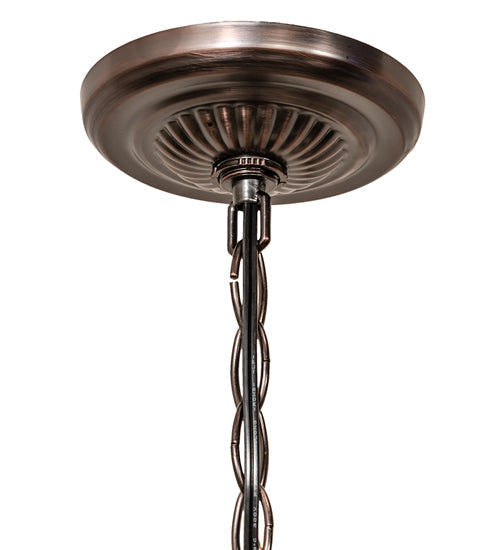 Meyda Lighting Tiffany Hanginghead Dragonfly 22" 3-Light Mahogany Bronze Inverted Pendant Light With Multi-Colored Stained Shade Glass