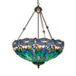 Meyda Lighting Tiffany Hanginghead Dragonfly 22" 3-Light Mahogany Bronze Inverted Pendant Light With Multi-Colored Stained Shade Glass