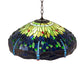 Meyda Lighting Tiffany Hanginghead Dragonfly 22" 3-Light Mahogany Bronze Pendant Light With Green & Blue Stained Shade Glass