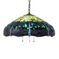 Meyda Lighting Tiffany Hanginghead Dragonfly 22" 3-Light Mahogany Bronze Pendant Light With Green & Blue Stained Shade Glass