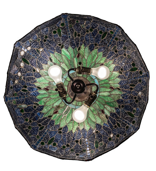 Meyda Lighting Tiffany Hanginghead Dragonfly 22" 3-Light Mahogany Bronze Pendant Light With Green & Blue Stained Shade Glass