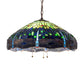 Meyda Lighting Tiffany Hanginghead Dragonfly 22" 3-Light Mahogany Bronze Pendant Light With Green & Blue Stained Shade Glass