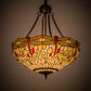 Meyda Lighting Tiffany Hanginghead Dragonfly 22" 4-Light Mahogany Bronze Inverted Pendant Light With Red & Beige Shade Glass