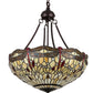 Meyda Lighting Tiffany Hanginghead Dragonfly 22" 4-Light Mahogany Bronze Inverted Pendant Light With Red & Beige Shade Glass