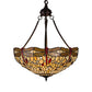 Meyda Lighting Tiffany Hanginghead Dragonfly 22" 4-Light Mahogany Bronze Inverted Pendant Light With Red & Beige Shade Glass