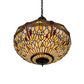 Meyda Lighting Tiffany Hanginghead Dragonfly 22" 4-Light Mahogany Bronze Inverted Pendant Light With Red & Beige Shade Glass