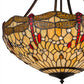 Meyda Lighting Tiffany Hanginghead Dragonfly 22" 4-Light Mahogany Bronze Inverted Pendant Light With Red & Beige Shade Glass