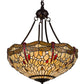 Meyda Lighting Tiffany Hanginghead Dragonfly 22" 4-Light Mahogany Bronze Inverted Pendant Light With Red & Beige Shade Glass