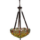 Meyda Lighting Tiffany Hanginghead Dragonfly 22" 5-Light Mahogany Bronze Inverted Pendant Light With Multi-Colored Shade Glass