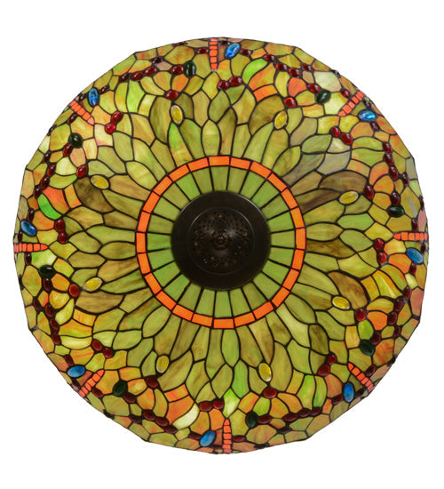 Meyda Lighting Tiffany Hanginghead Dragonfly 22" 5-Light Mahogany Bronze Inverted Pendant Light With Multi-Colored Shade Glass